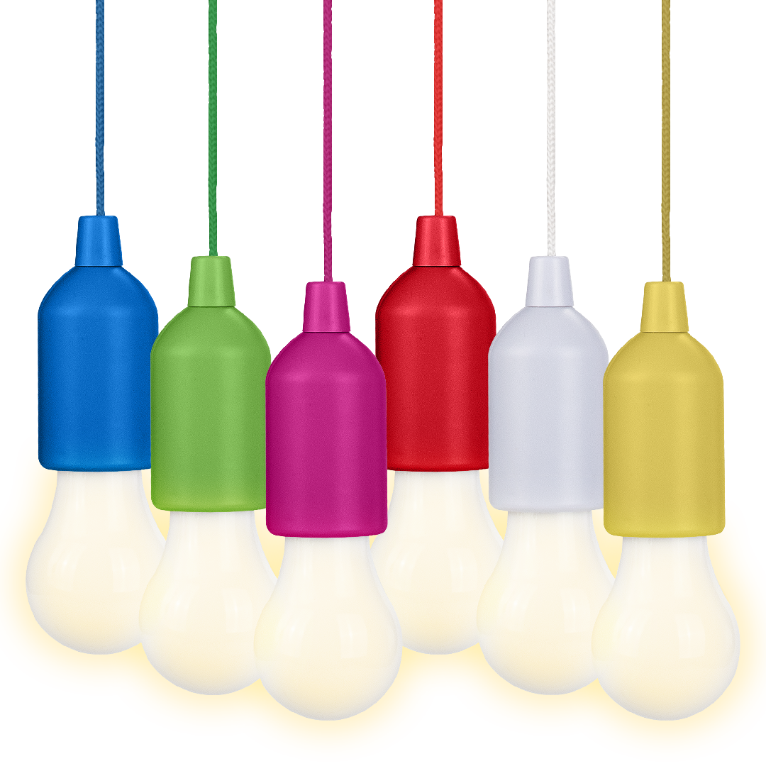 Pull Cord Portable Hanging Lights - Battery Powered - 6 Pack