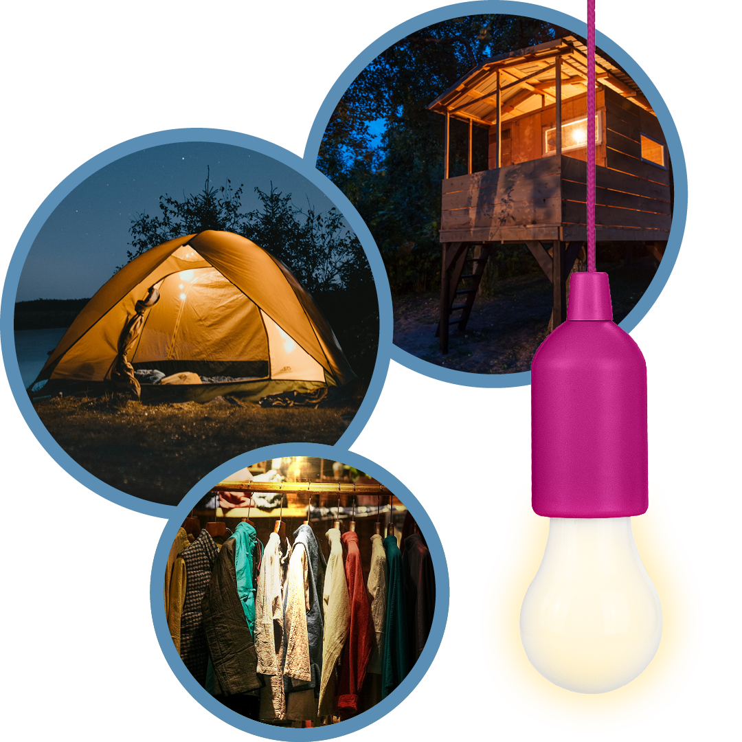 Pull Cord Portable Hanging Lights - Battery Powered - 6 Pack