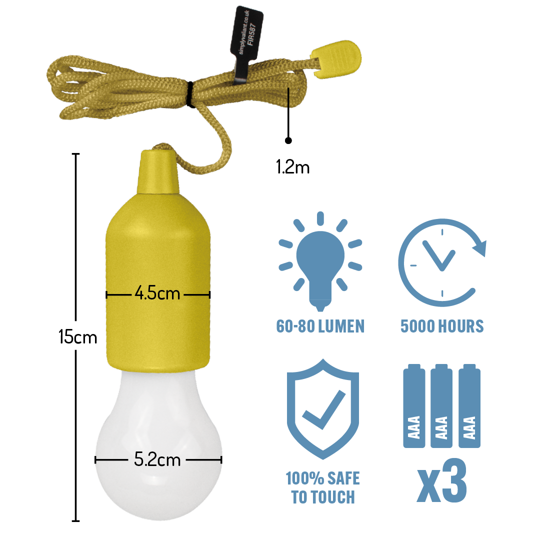 Pull Cord Portable Hanging Lights - Battery Powered - 6 Pack