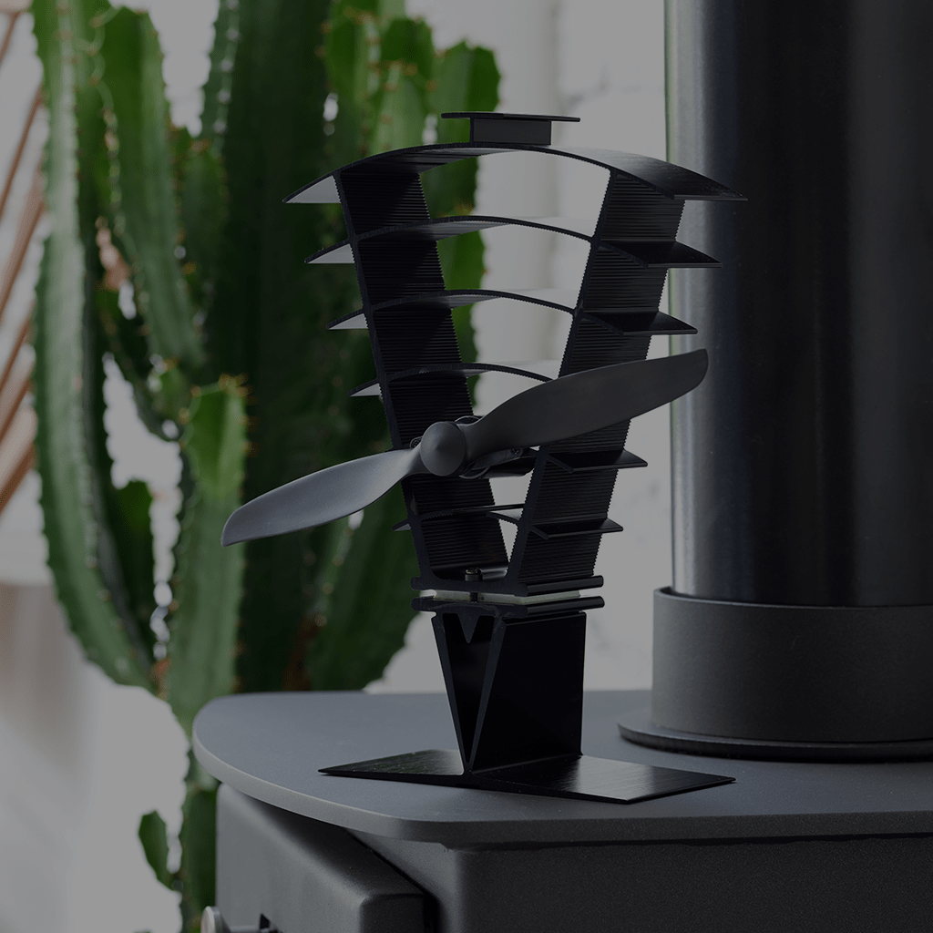 Valiant lifestyle Vanquish 250 stove fan on top of stove with cactus in background