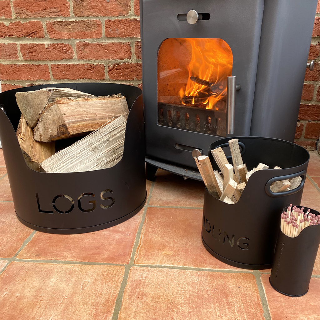 Metal Fireside Log, Kindling and Match Basket Set