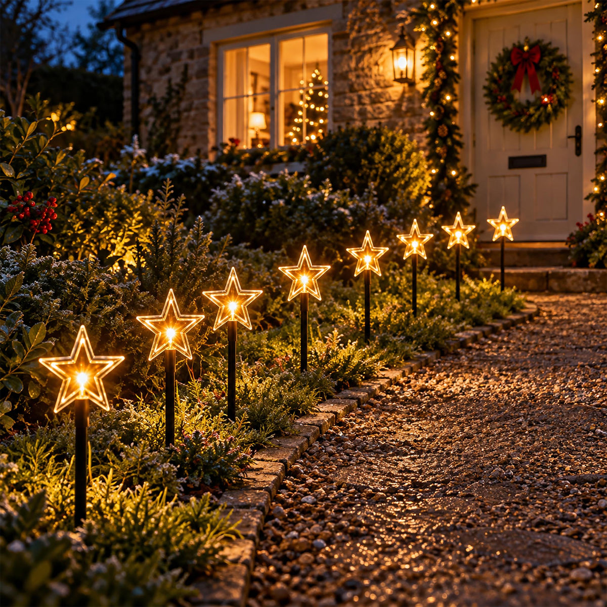 Christmas Star Pathway Lights | 8 Pack | For Indoor and Outdoor Use | Battery Operated