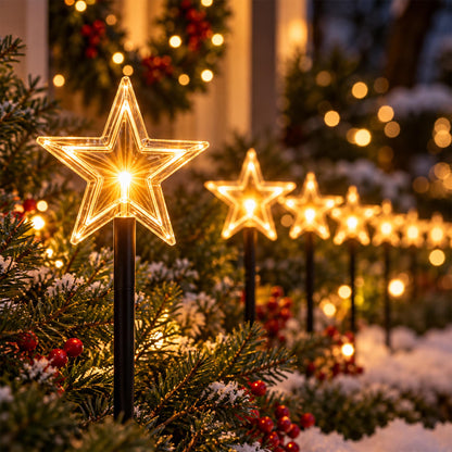 Christmas Star Pathway Lights | 8 Pack | For Indoor and Outdoor Use | Battery Operated