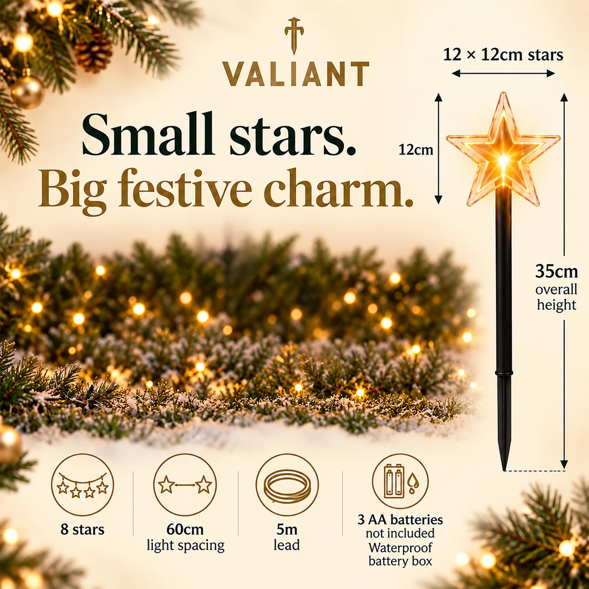 Christmas Star Pathway Lights | 8 Pack | For Indoor and Outdoor Use | Battery Operated